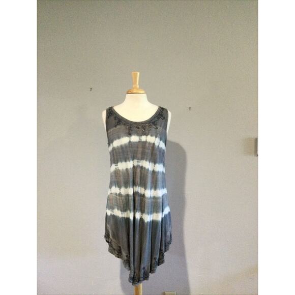 Zuriet Tops - Zuriet Beaded Grey & White Tunic/Cover Up/Mini Dress Free Size